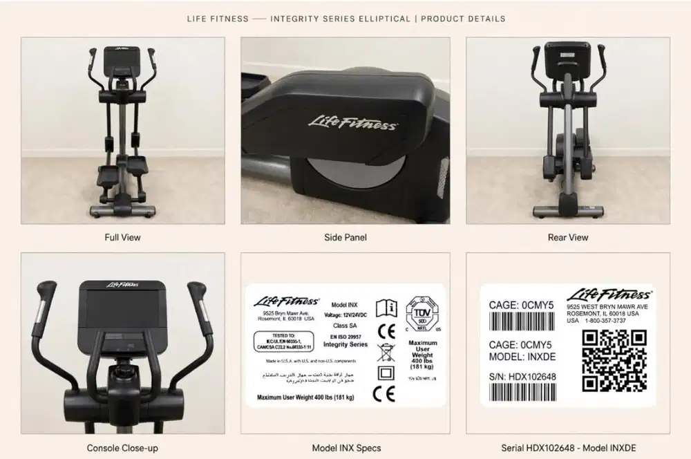 LIFE FITNESS Integrity Series Elliptical Cross-Trainer Model INXDE
