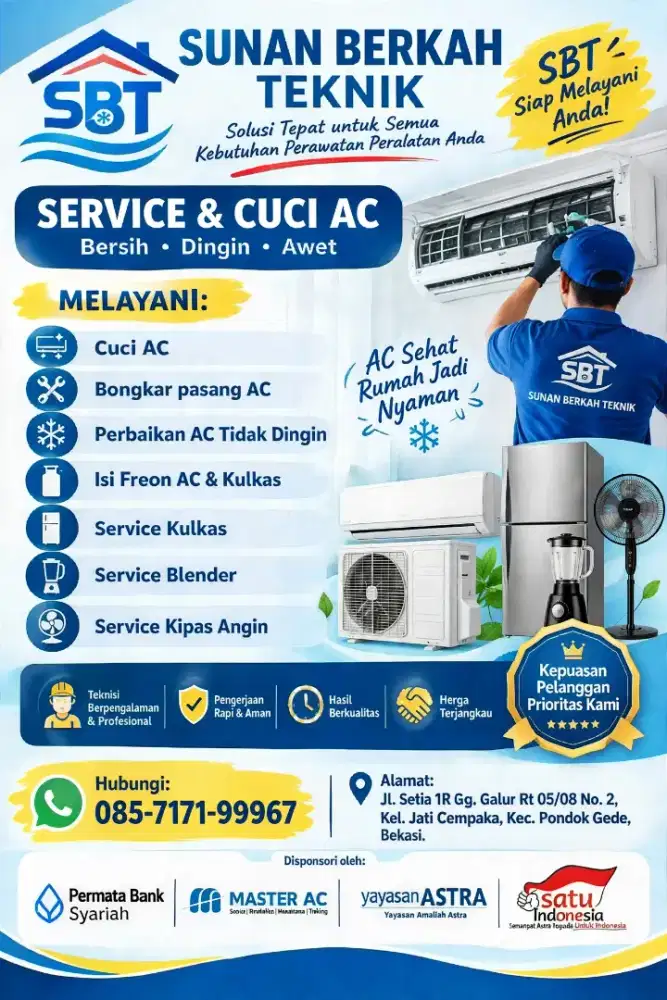 Jasa Cuci AC/Pasang AC/Service AC, Kulkas, Blender, Kipas Angin