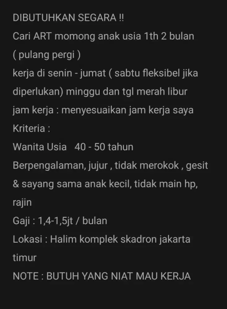 LOKER ART MOMONG PP JAKARTA TIMUR