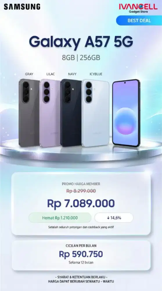 SAMSUNG A57 POTONGAN HARGA DROP
DISKON TERMURAH FREE ADAPTOR ORI 25W