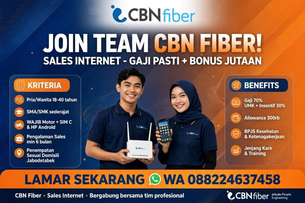 LOKER SALES INTENET WIFI ALL JABODETABEK DAN NASIONAL GRATIS