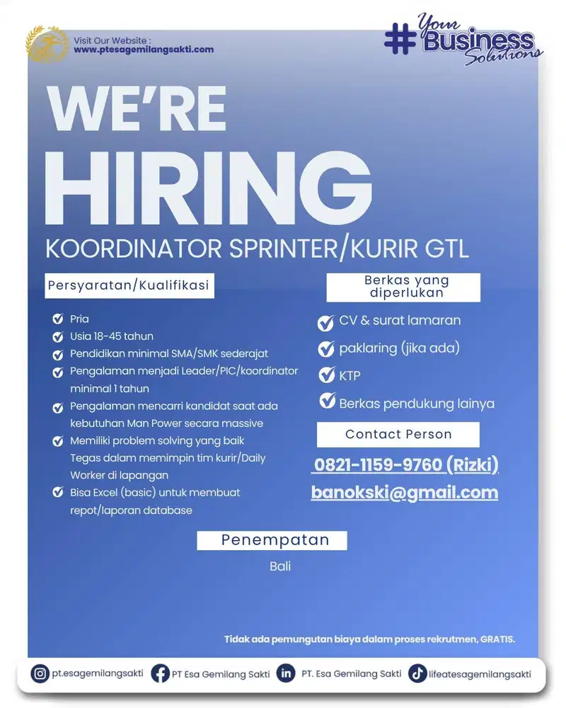 Koordinator Sprinter/Kurir GTL - kuta Bali