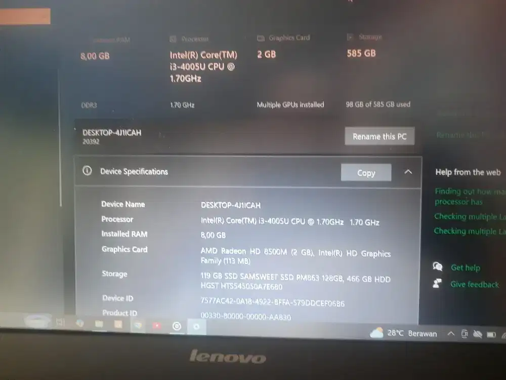 Lenovo B40-70 Laptop SSD128gb HDD500gb Layak