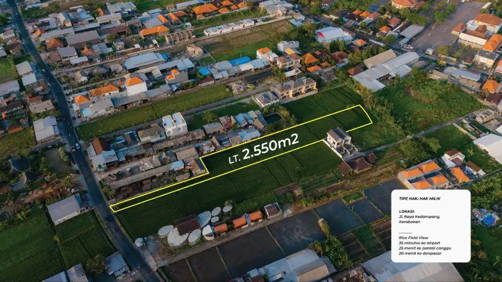 2550m2 RICEFIELD VIEW - DIRECT OWNER - DIJUAL TANAH KEROBOKAN