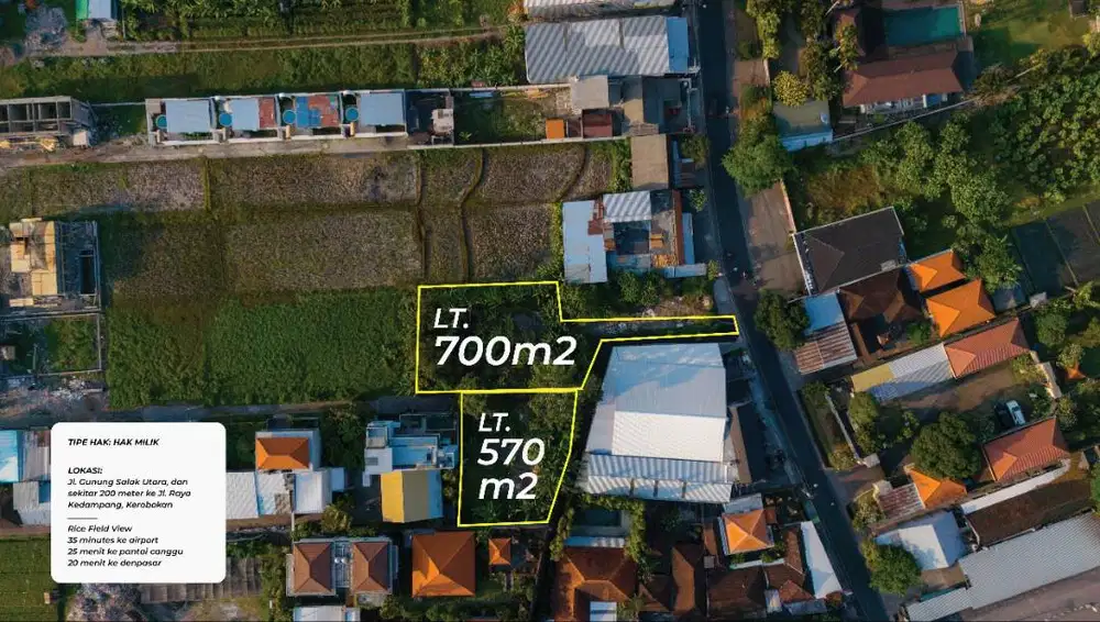 1270m2 RICEFIELD VIEW - DIRECT OWNER - DIJUAL TANAH KEROBOKAN