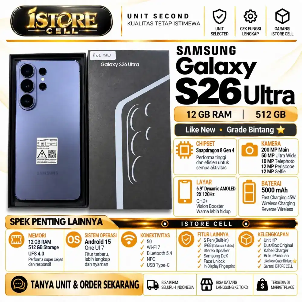 SECOND SAMSUNG S26 ULTRA 5G 12/512 Garansi Resmi Sein Samsung