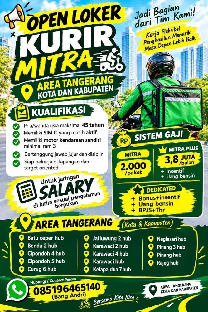 Open loker kurir area tangerang kota dan kabupaten