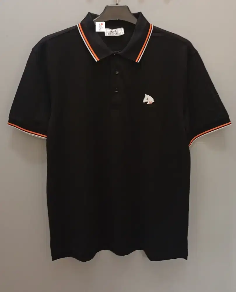HERMES PARIS TWIN TIPPED POLO SHIRT BLACK