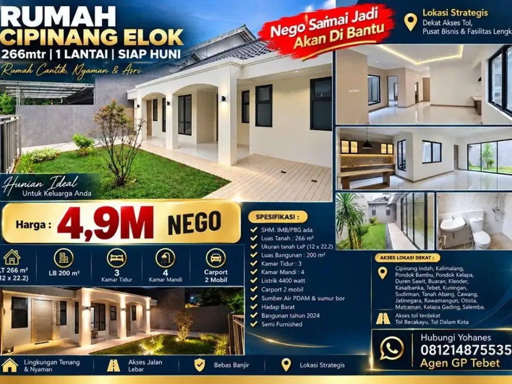 Rumah Cipinang Elok 266mtr cantik 1 lantai siap huni