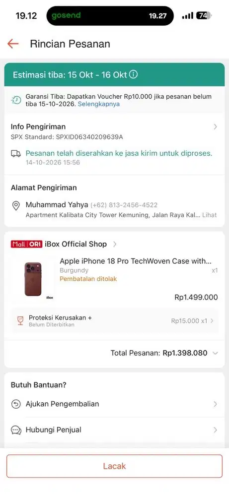 Cassing 18 pro burgundy baru segel