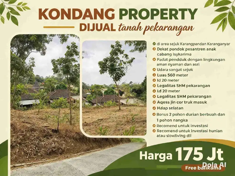 Tanah pekarangan Karangpandan murah meriah