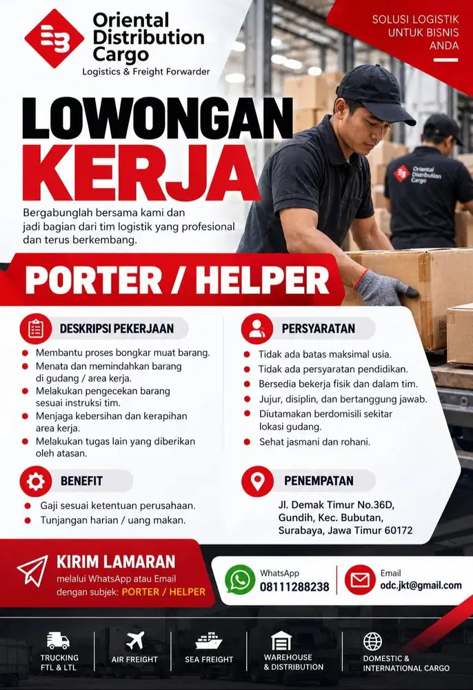 LOWONGAN KERJA PORTER / HELPER / KULI