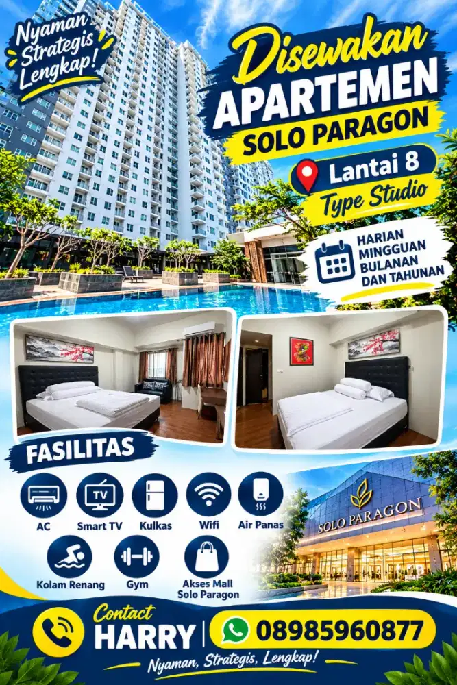 DISEWAKAN APARTEMEN SOLO PARAGON  - MANAHAN SOLO