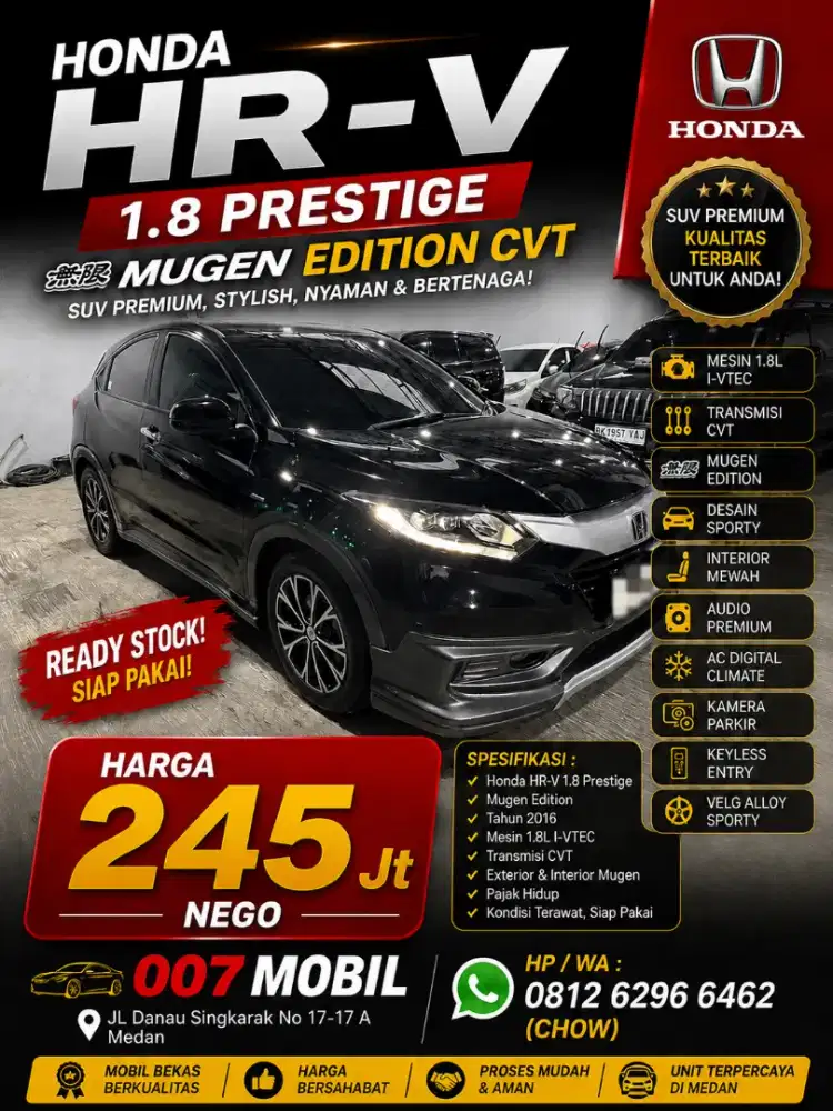 Honda HRV 1,8 Prestige Mugen CVT 2017 , 2016 , 2018 , BRV , WRV
