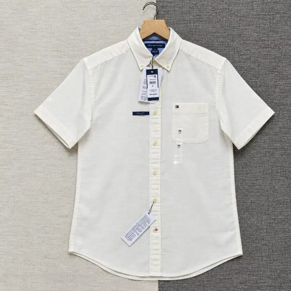 Kemeja Short Sleeve Tommy Hilfiger White colour Size M Reguler Fit