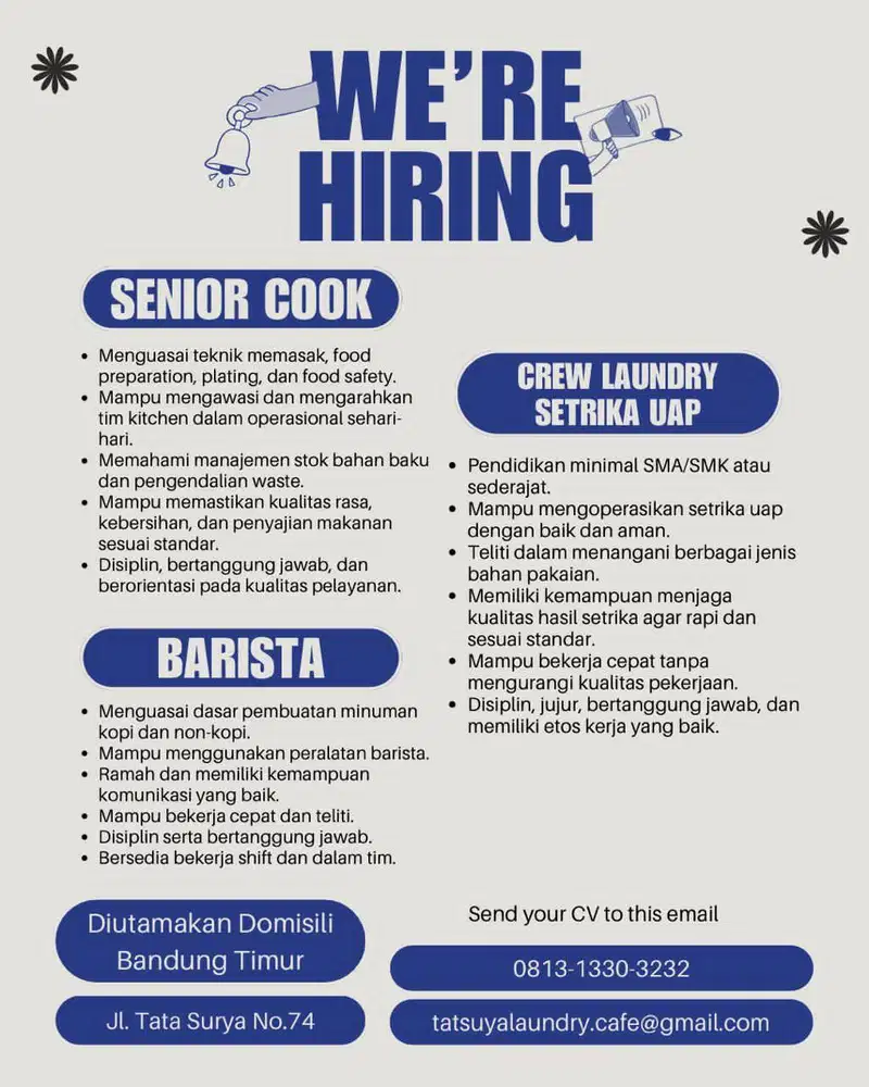 Lowongan Kerja Tatsuya Laundry & Café