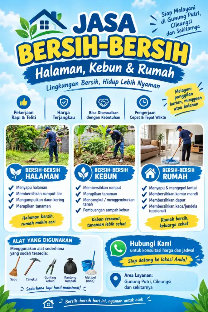 Jasa Bersih Bersih dan Beres Beres Kebun, Halaman, Gudang, Rumah Dll.