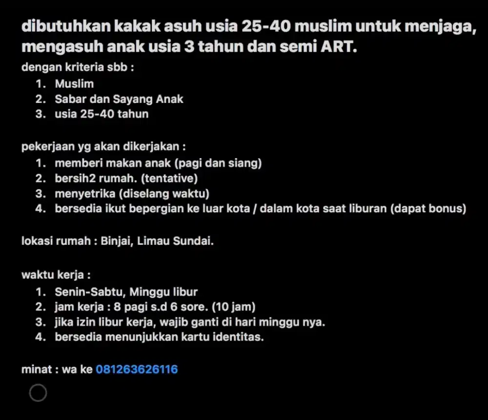Dibutuhkan Asisten Rumah Tanga