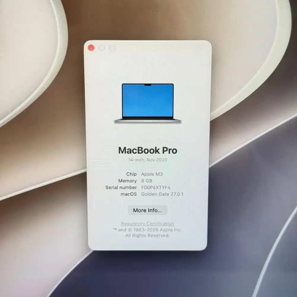 Macbook Pro M3 14 Inch Ram 8 Ssd 512  lengkap full set Silver desain