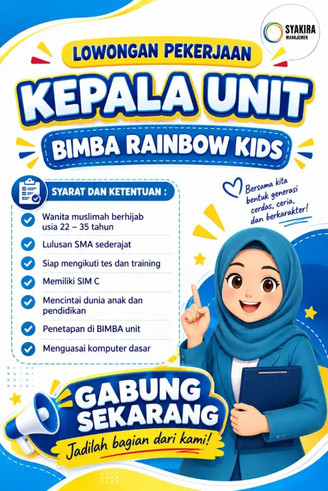 Lowongan Kepala Unit Bimba Rainbow Kida