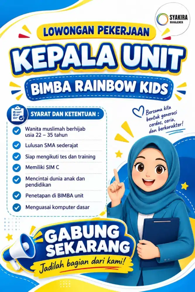 Lowongan Kepala Unit Bimba Rainbow Kids