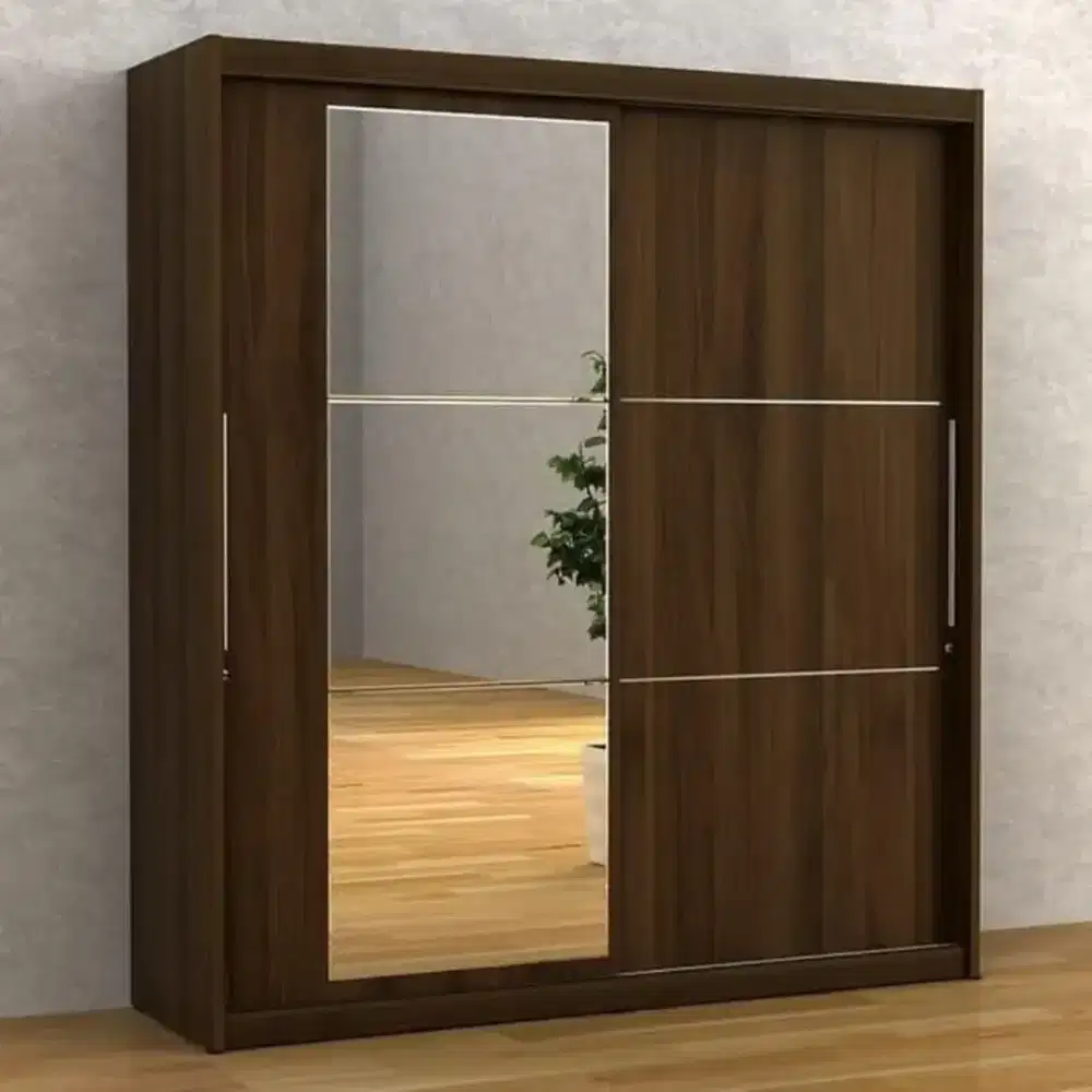 Jual Lemari Pakaian 2 Pintu Sliding Warna Coklat Tua