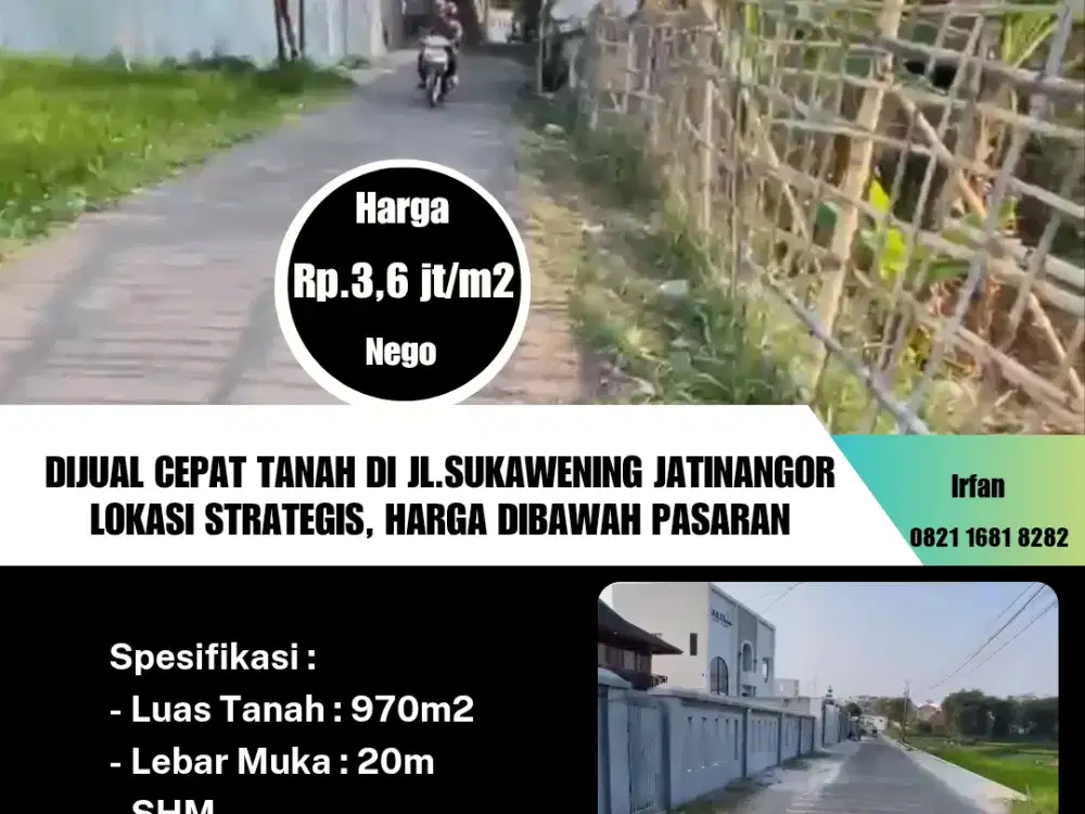 Dijual Cepat Tanah di JL.Sukawrlening Jatinangor
Lokasi strategis, harga dibawah pasaran