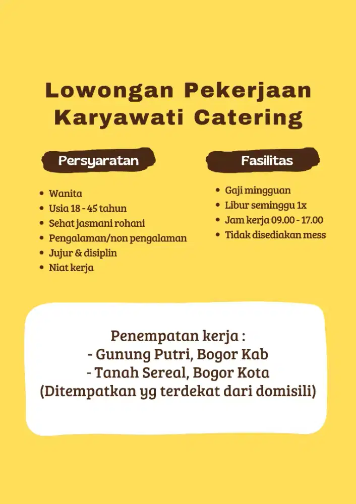 Lowongan Karyawati Catering Bogor
