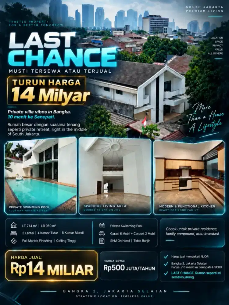 Dijual rumah mewah super luas di kawasan premium Jaksel