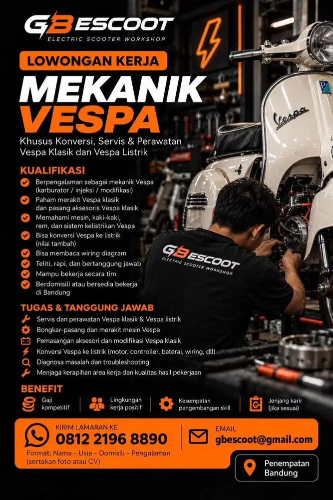 LOWONGAN KERJA MEKANIK VESPA