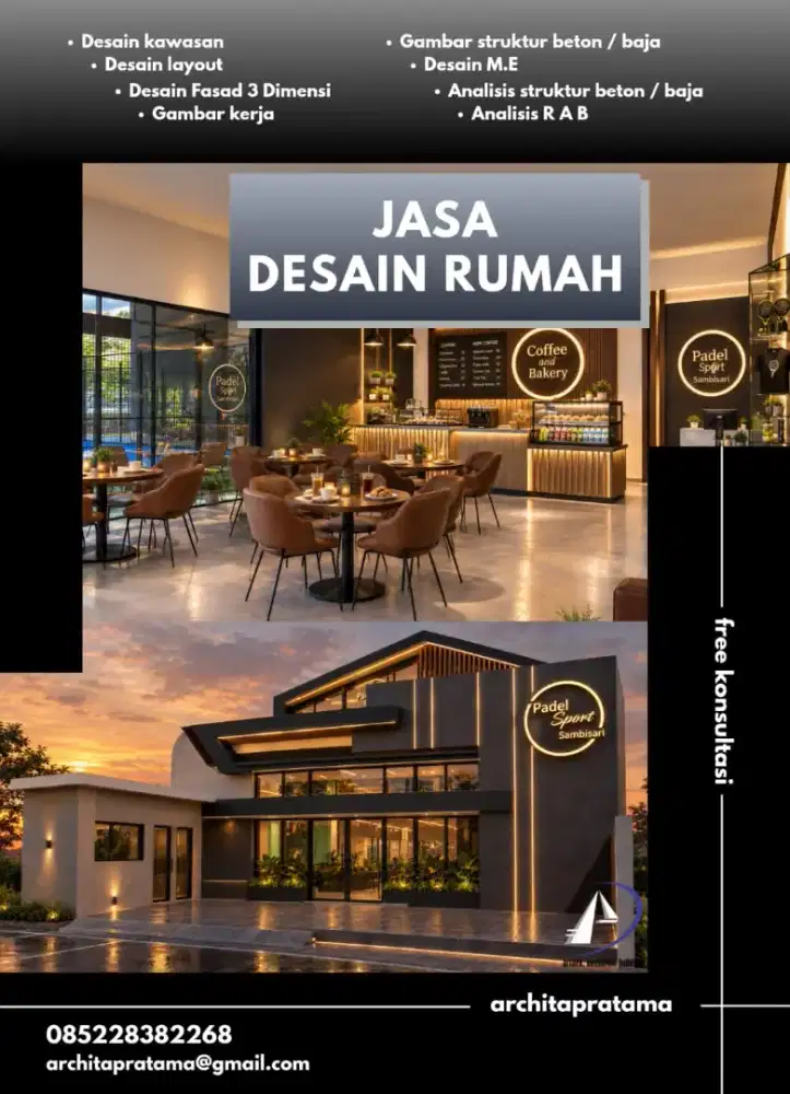 Jasa desain 2/3 D, RAB, smp pelaksanaan rmh/ruko, gudang, dll.