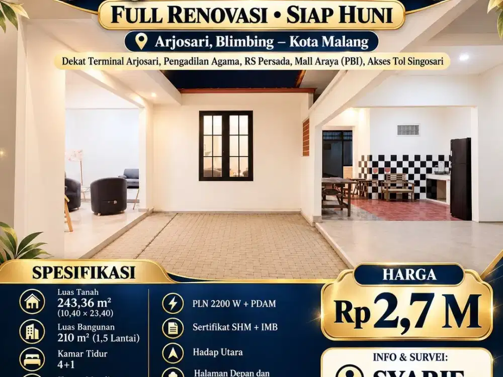 Rumah Full Renovasi Siap Huni Di Arjosari Blimbing Kota Malang