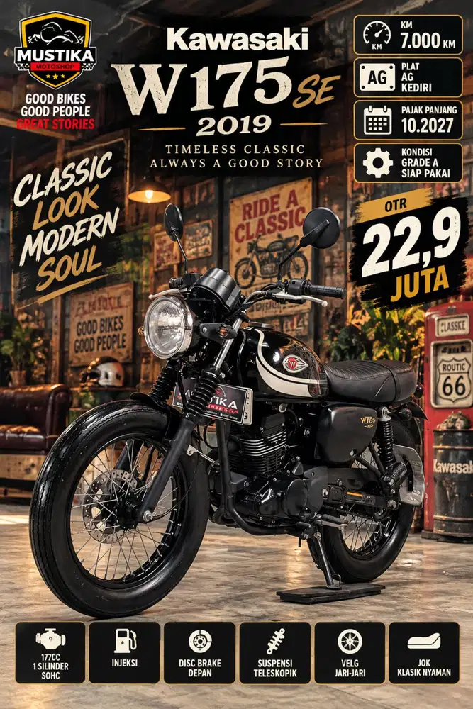 Km 7rb‼️Kawasaki W175 SE 2019. Danny Mustika Sulfat