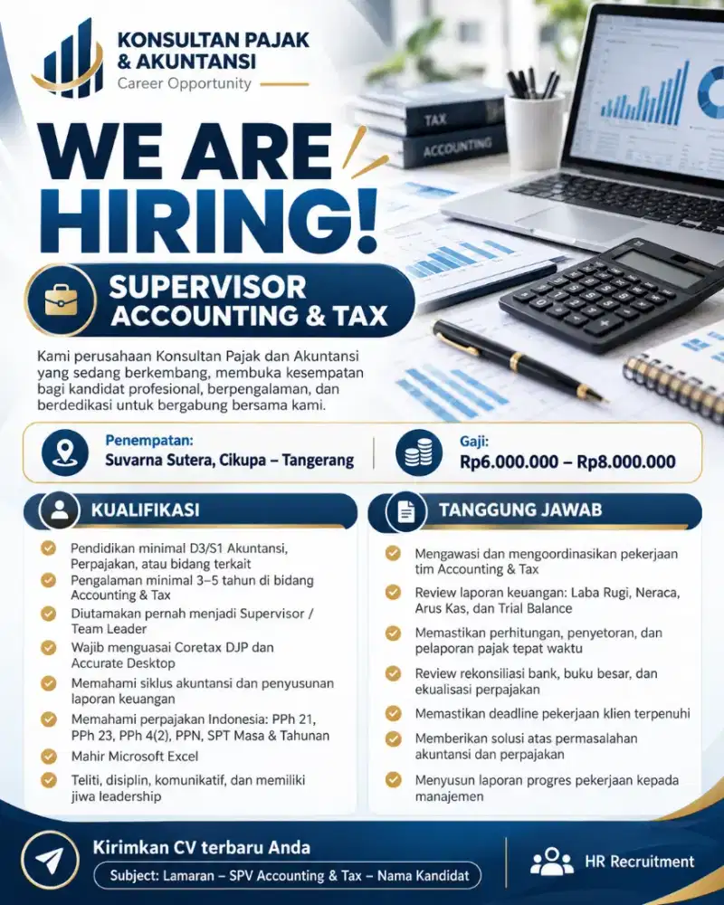 Dibutuhkan SPV accounting dan tax