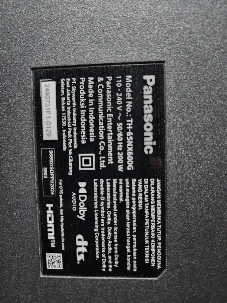 TV PANASONIK 65INCH LAYAR MATI SUARA ADA