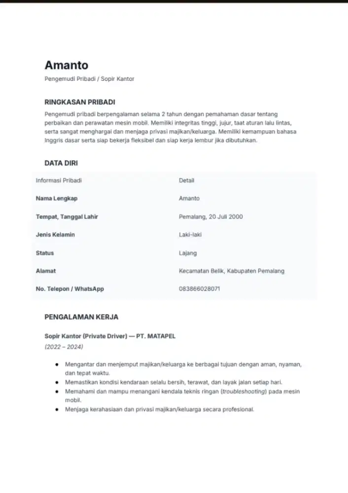 Driver pribadi atau kantor