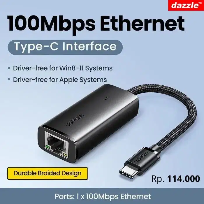 Adapter Ugreen Ethernet type C to RJ45 100mbps/15633