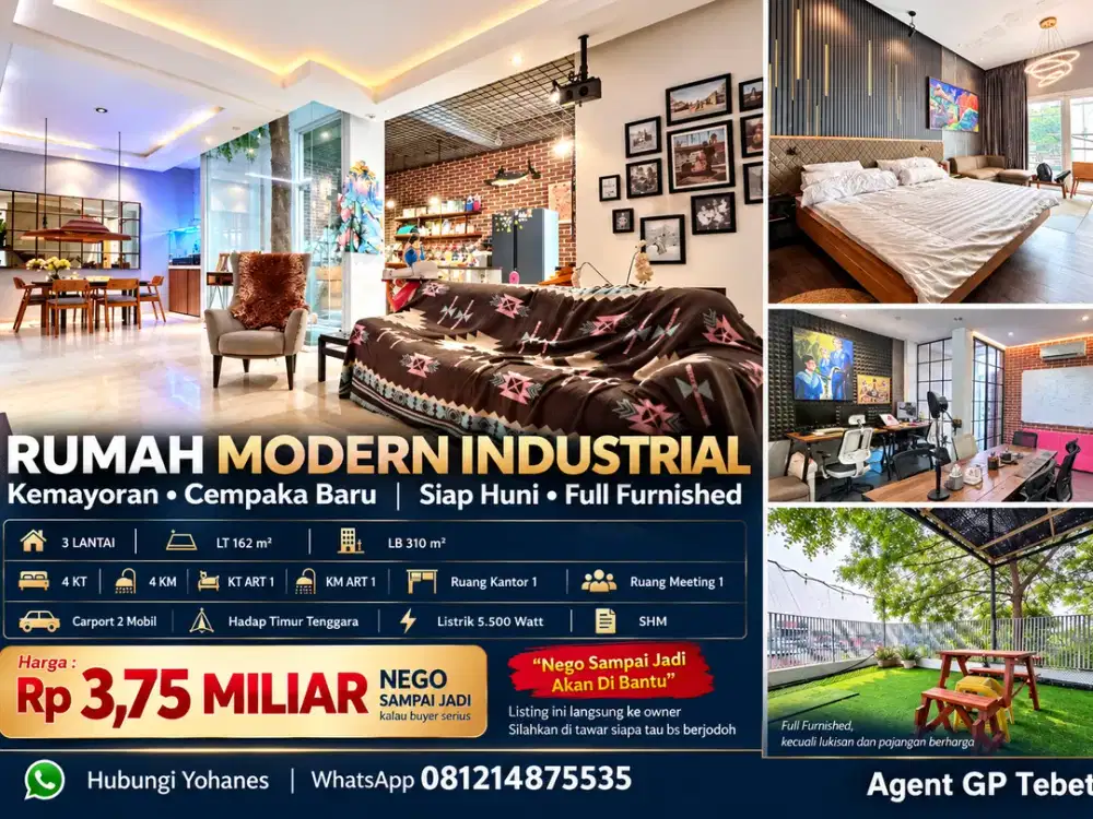 Rumah Modern Industrial Kemayoran Cempaka Baru Siap Huni Furnished