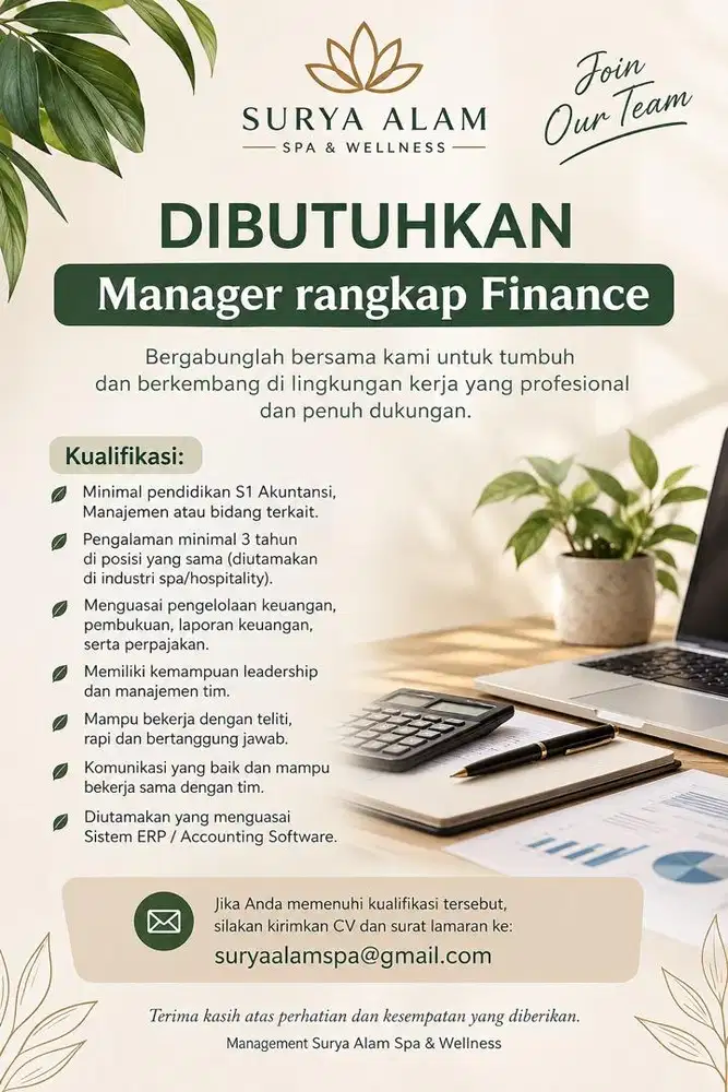Dibutuhkan Manager rangkap Finance