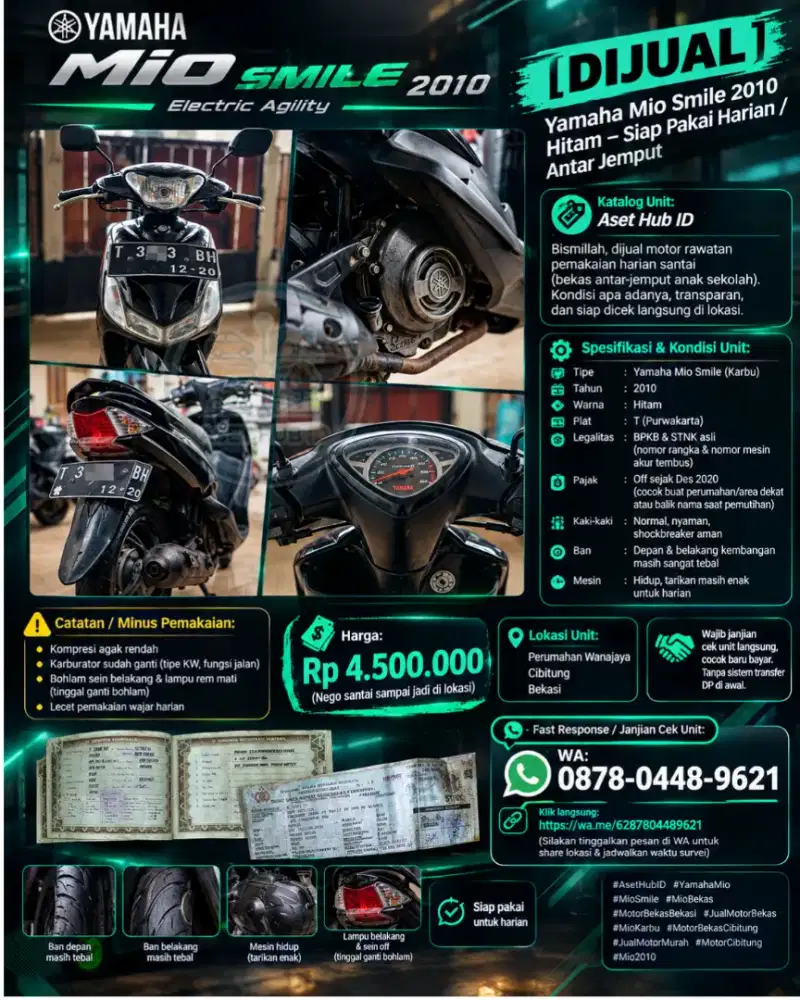 DIJUAL: Yamaha Mio Smile 2010 Hitam – Surat Lengkap, Siap Pakai Harian
