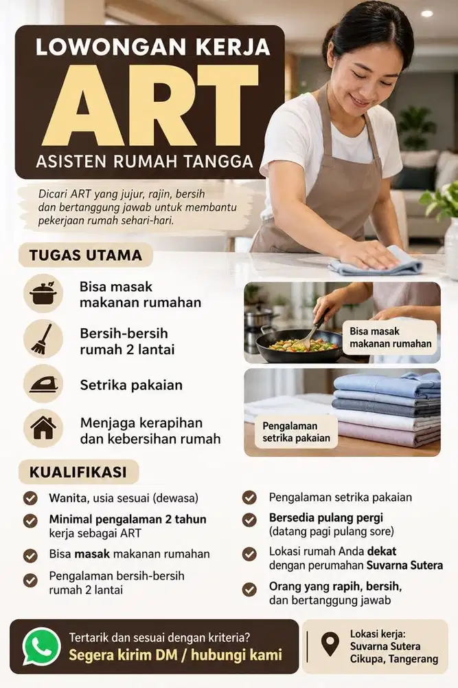 Loker ART (dibutuhkan asisten rumah tangga)