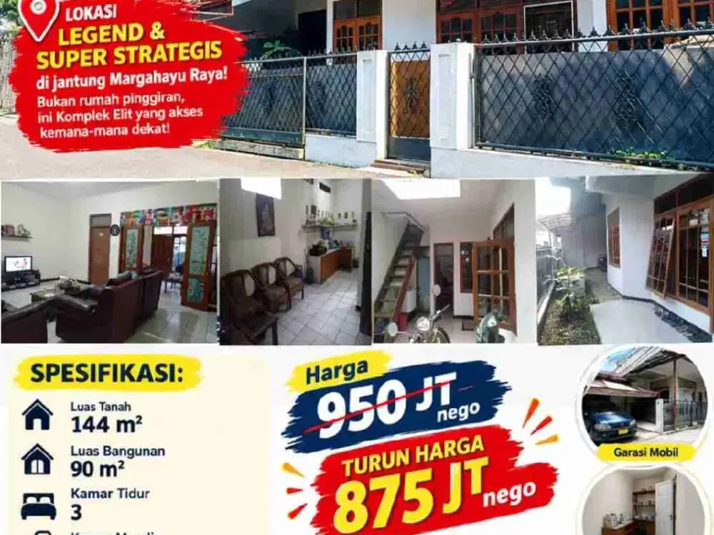 rumah luas 144/90 hanya 875jt lokasi strategis di metro Margahayu raya