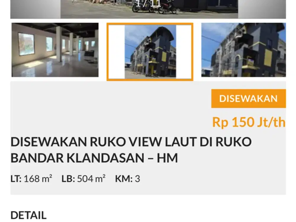 Di sewakan Ruko pinggir pantai klandasan