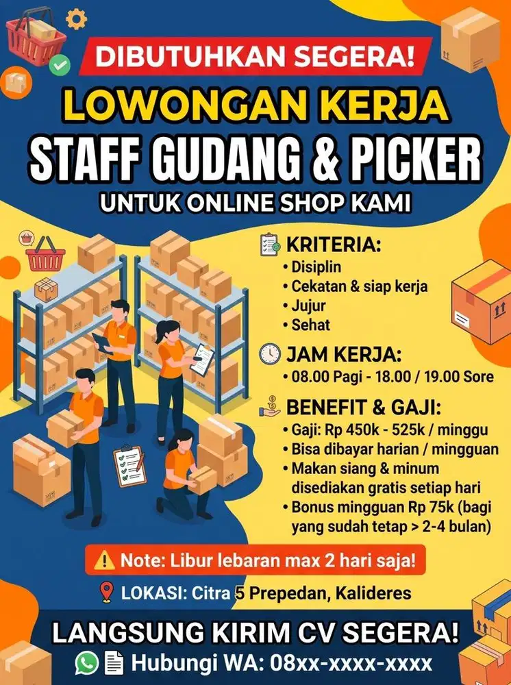 Lowongan Kerja  Staff gudang dan Picker dibutuhkan segera
