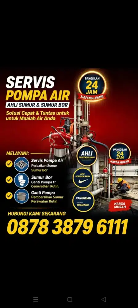 Jasa service SERVIS pompa air,sumur bor suntik gali,kuras sumur,jogja