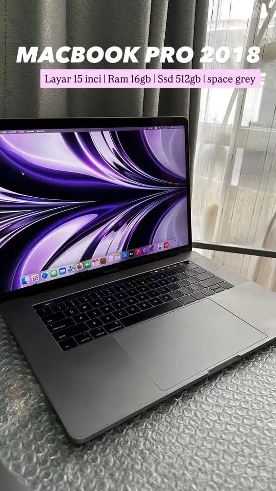 Macbook pro 2018 15 inci ram 16gb ssd 512gb space grey