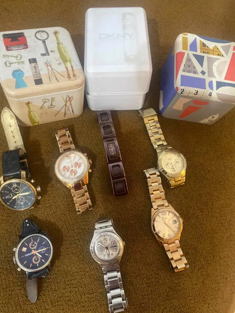 Preloved jam tangan koleksi pribadi merk fossil guess esprit