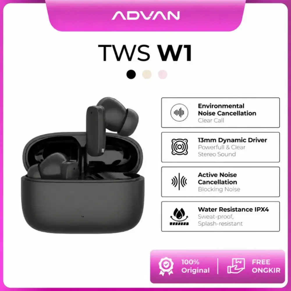 Advan TWS W1 True Wireless Stereo Eaebuds ANC + ENC | Bluetooth 6.0