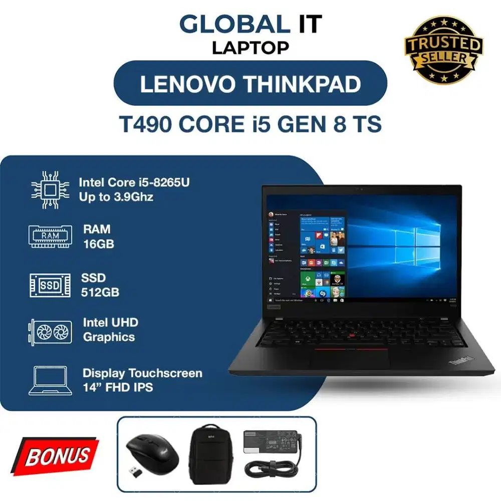 LENOVO T490 CORE i5 GEN 8 (TOUCHSCREEN) | RAM 16 GB | SSD 512 GB