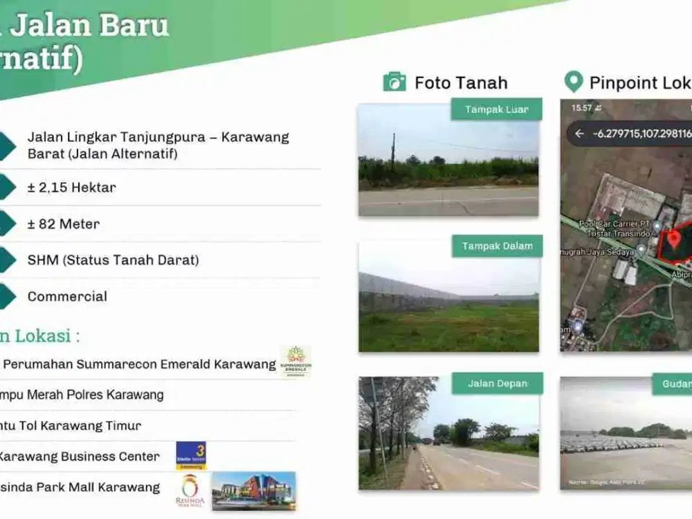 Di Jual Kavling zona Komersial di Tanjung Pura Karawang Barat Lokasi sudah di kellingi Pagar Tembok